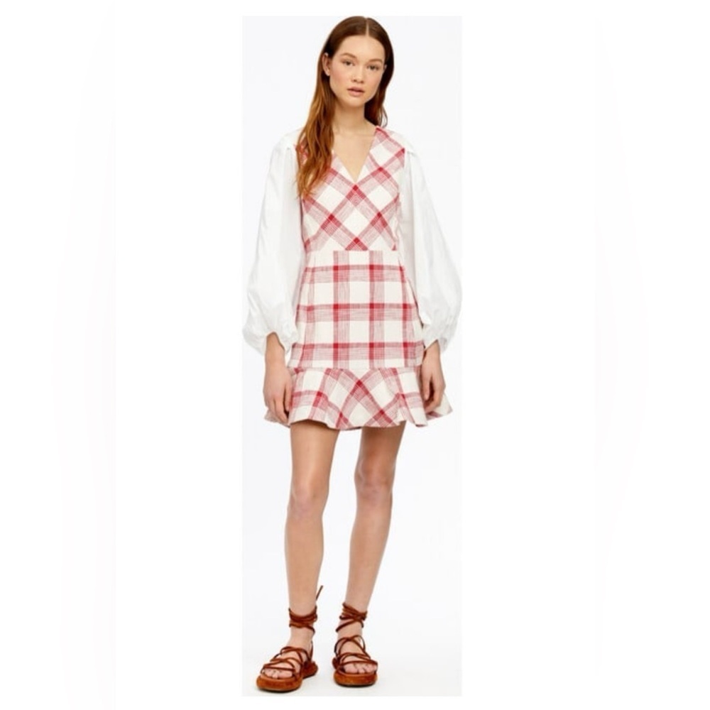 Tanya Taylor Gemma Dress Plaid w Flounce hem & Blouson sleeve - size 6 - NWT - Picture 5 of 16